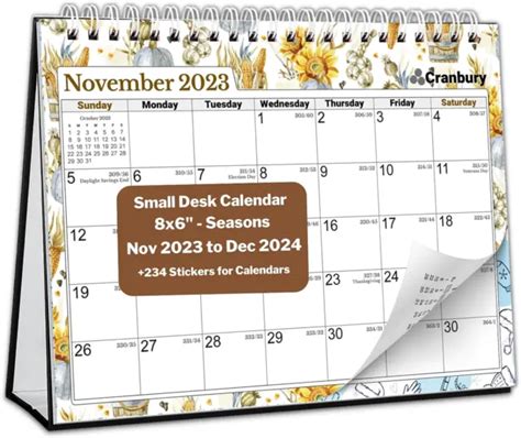 Small Desk Calendar 2023 2024 Seasons 8x6 Standing Desk Calendar