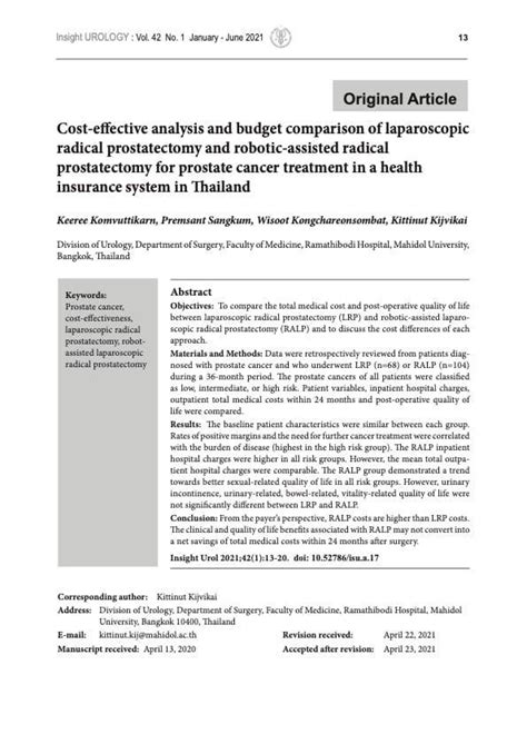 Cost Effective Analysis And Budget Comparison Of Laparoscopic Radical Prostatectomy And Robotic