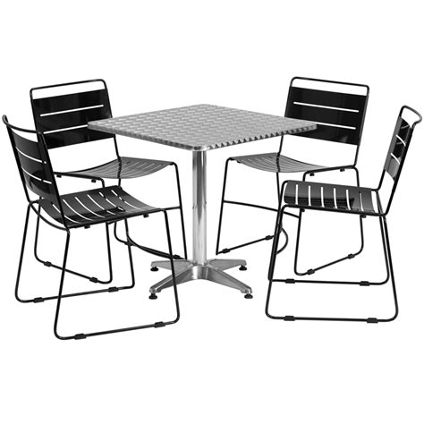 275 Square Aluminum Indoor Outdoor Table Set With 4 Black Metal