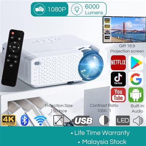 6000 Lumens Full Hd 1080p Android Home Theater Netflix Youtube Wifi Lcd