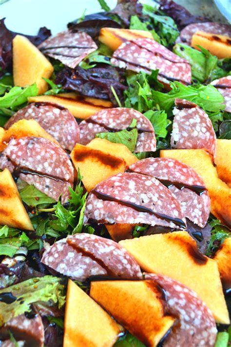 Cantaloupe And Salami Salad W Balsamic Glaze Little Bits Of