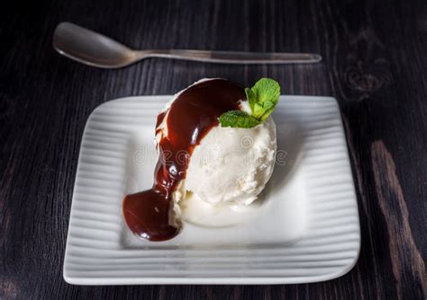 Vanilla Ice Cream With Chocolate Syrup Stock Photo Image Of Syrup Sweet