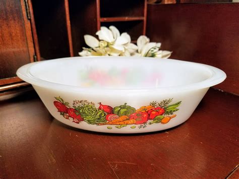 Vintage Glasbake Casserole Dish Serving Dish with Vegetable Design