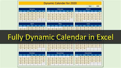 Dynamic Calendar For 2020 In Excel Youtube
