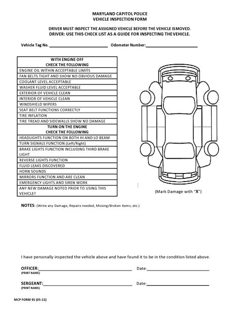 Vehicle Inspection Checklist Form Gambaran