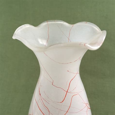 Hazel Atlas Red Drizzle Swirl Vase Frosted White Glass Red Etsy