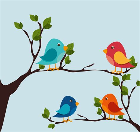 Tree Branch With Birds Cartoon Vector 01 Free Download