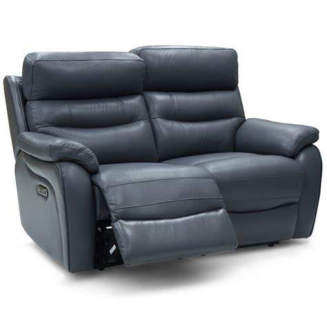 Fletcher Blue Leather Power Reclining 2 Seater Sofa With Power Headrest