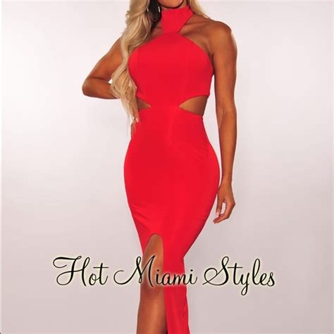 Hot Miami Styles Dresses Red Long Cut Out Prom Dress Hot Miami