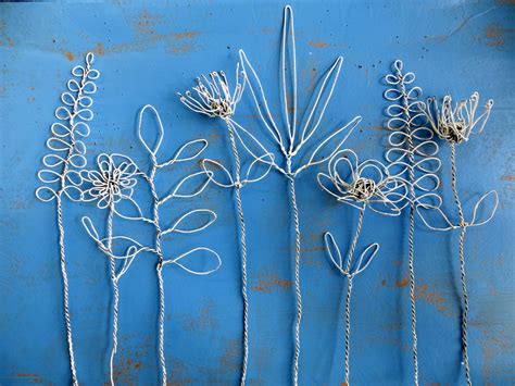 Wire Flowers Boho Bouquet Sculpture In Distressed White