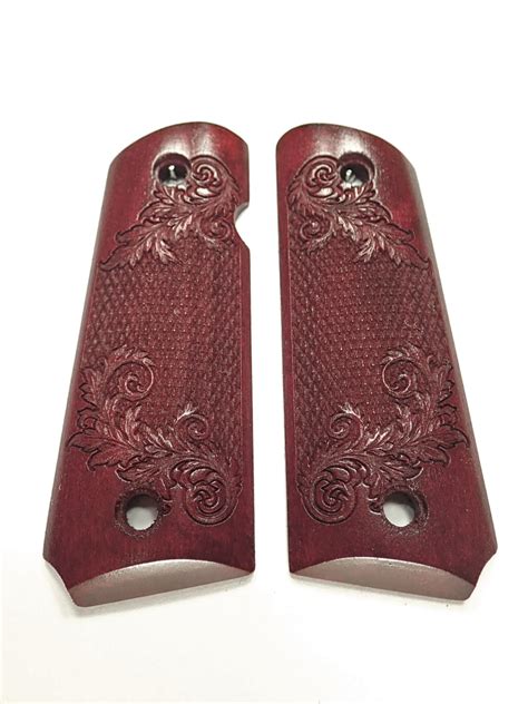 Rosewood Floral Checker 1911 Grips Compact Ls Grips