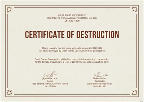 Free Certificate Of Destruction Template Certificate Templates Best