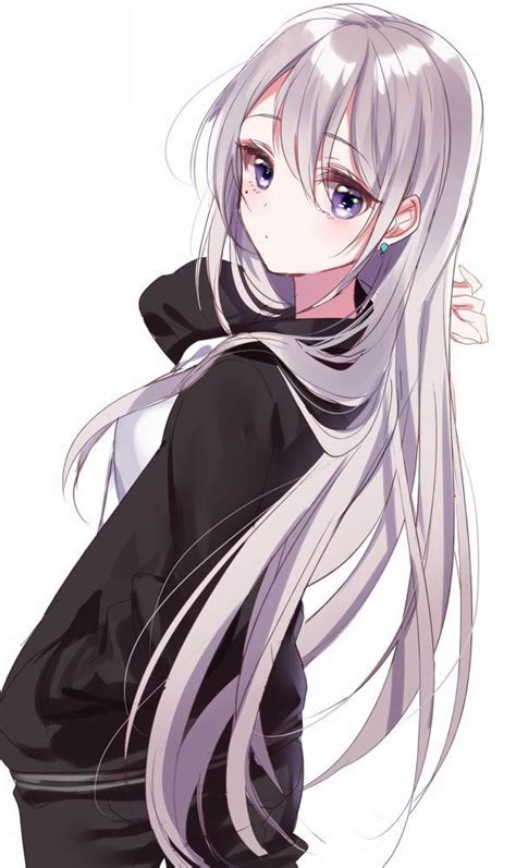 Anime Art~♡ Bishoujou Beautiful Anime Girl Silver Hair Long Hair Hoodie Casual