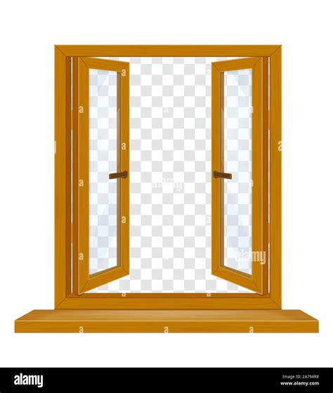 Open Wooden Window With Transparent Glass For Design Vector