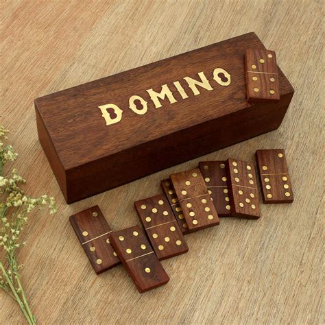 Unicef Market Handcrafted Wood Domino Set With Brass Inlay From India