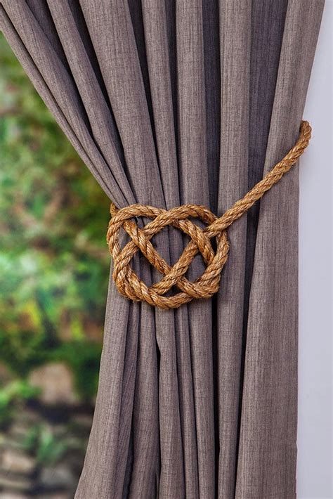 Large Manila Rope Celtic Heart Curtain Tie Backs Rustic Ties Rope