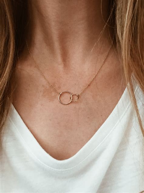 Connected Double Ring Necklace In 1420 Gold Fill Or Sterling Etsy
