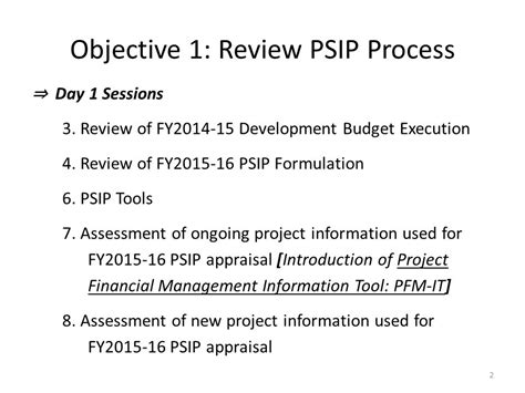 Objectives And Flow Of This Workshop Objective 1 Review Psip Process