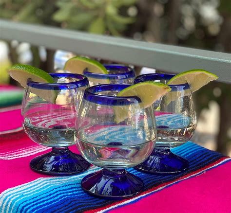 cobalt blue rim cognac snifter tequila glasses set of 4 7 oz each ebay