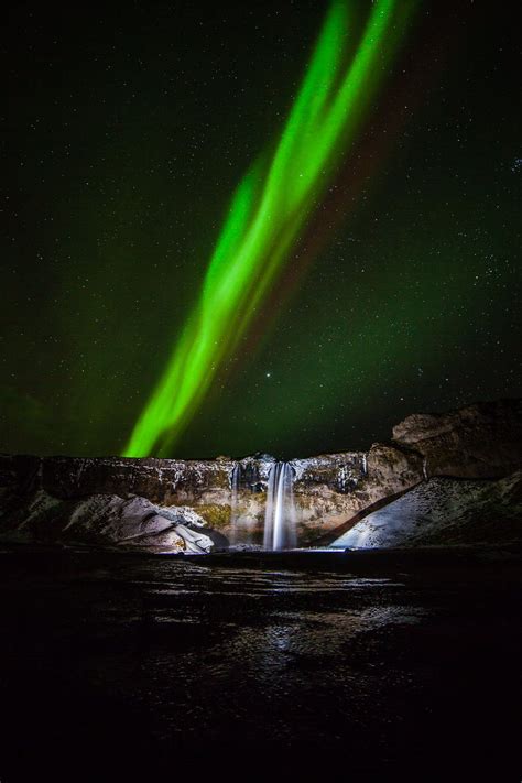 Seljalandsfoss Aurora Водопады Северное сияние Фотографии