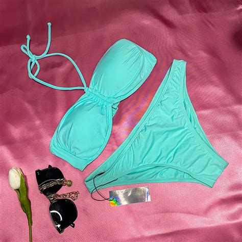 Plain Light Blue Bikini Women S Fashion Swimwear Bikinis And Swimsuits On Carousell