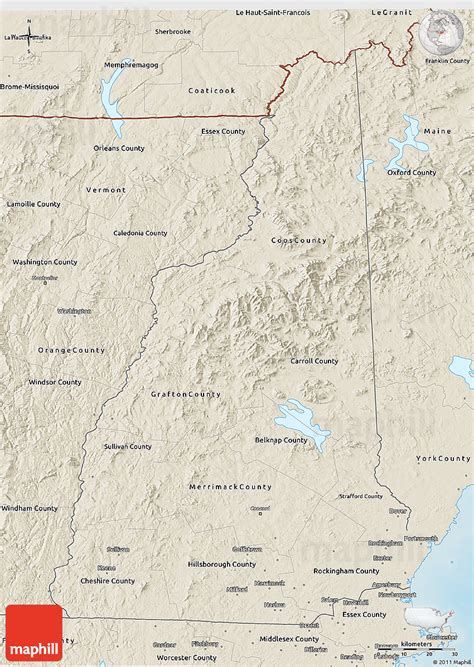 Shaded Relief 3d Map Of New Hampshire