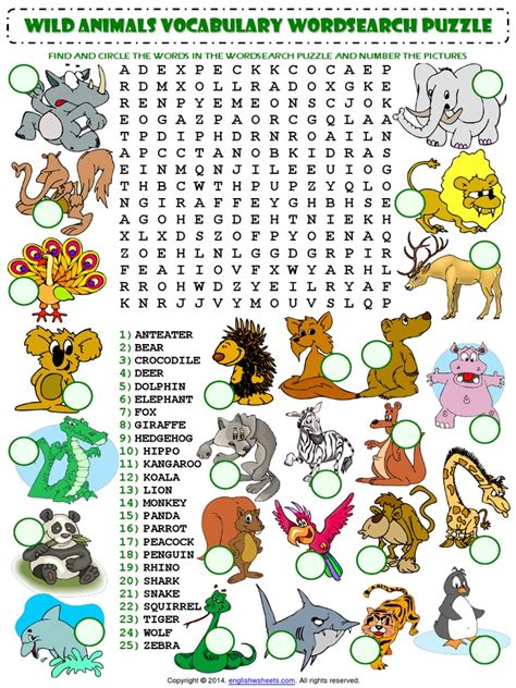 Animals Wordsearch Puzzlepdf Word Search Leisure