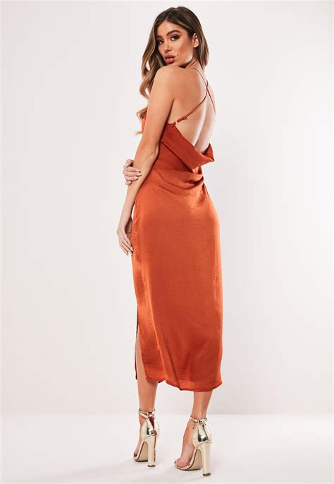 Rust Satin Strappy Cross Back Midi Dress Sponsored Strappy