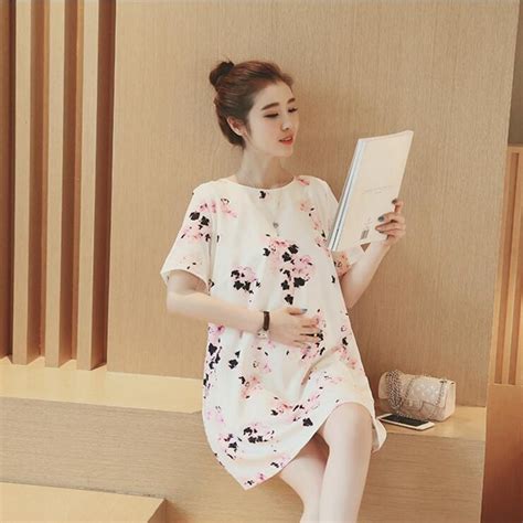 New Summer Maternity Dresses Chiffon Short Sleeve Printed Loose Pregnant Dress For Pregnancy