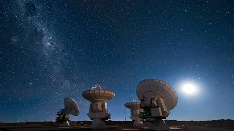 Night Space Sky Stars Moonlight Atmosphere Astronomy Telescope