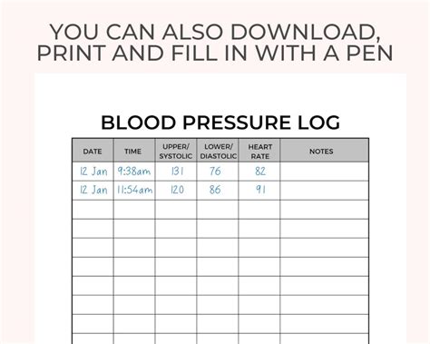 Blood Pressure Chart Printable Instant Download Medical Etsy Uk