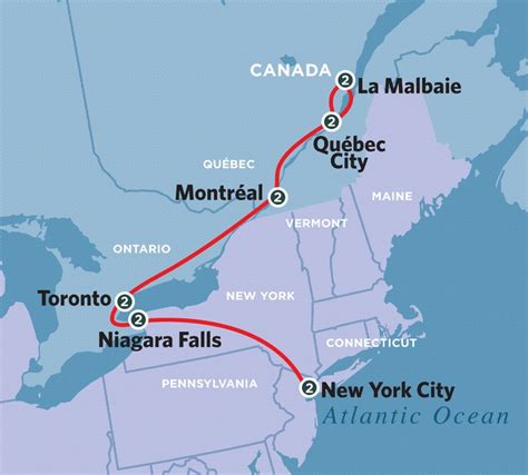 Map Of New York And Eastern Canada Rail Vacation 13 Day 12 Night