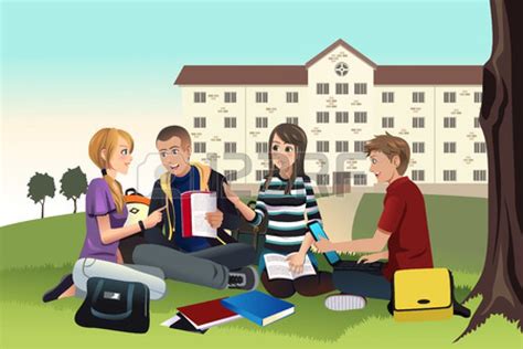 A Vector Illustration Of College Students Studying Outdoor On The Grass