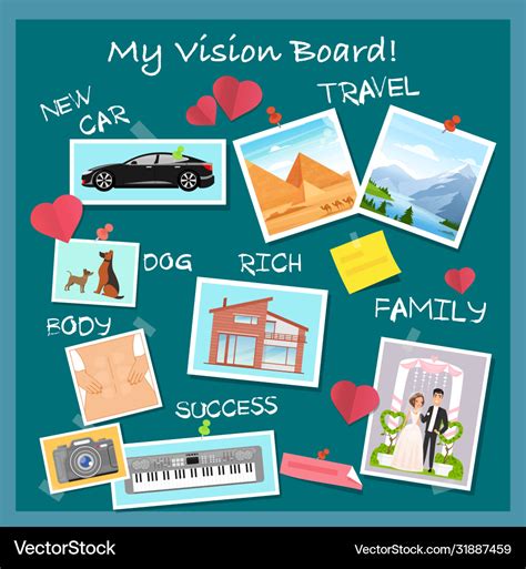 Vision Board Collage With Dreams And Goals Vector Image