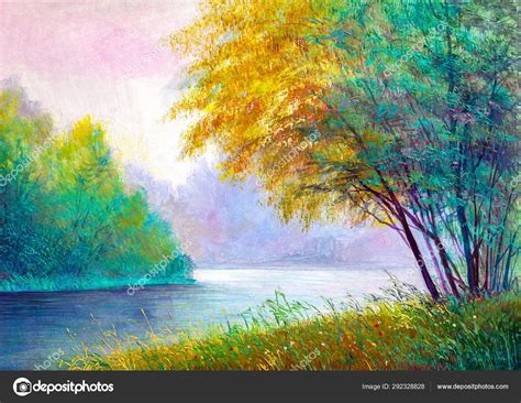 Summer Landscape Original Oil Painting On Canvas River Oil Painting