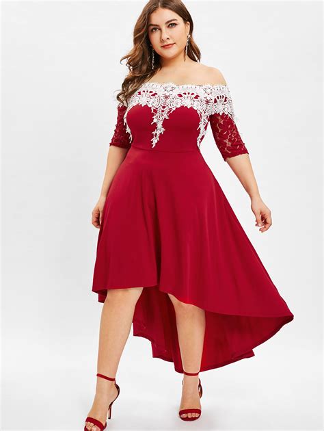 Wipalo Lace Panel Plus Size High Low Dress Women Dresses