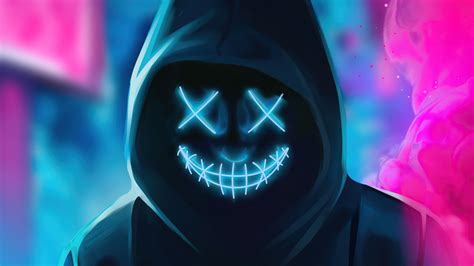 1366x768 Neon Guy Mask Smiling 4k 1366x768 Resolution Hd 4k Wallpapers
