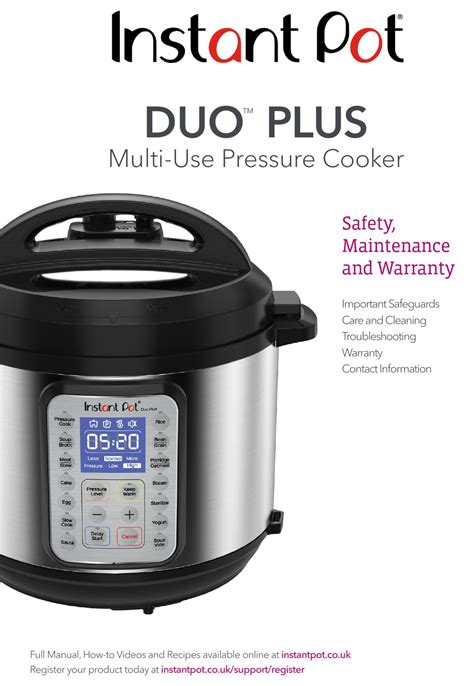 Instant Pot Duo Plus Safety Maintenance And Warranty Pdf Download