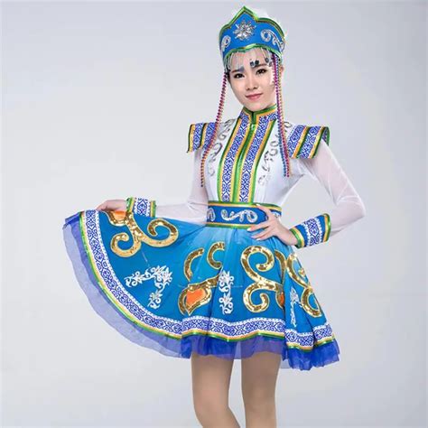 Women Lady Ethnic Clothing Traditional Mongolian National Costume Dancing Dress Stage