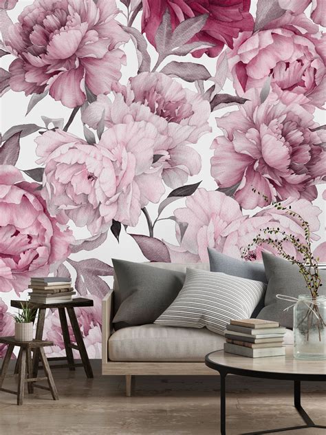 Pink Peony Mural Removable Wallpaper Peel And Stick Mural