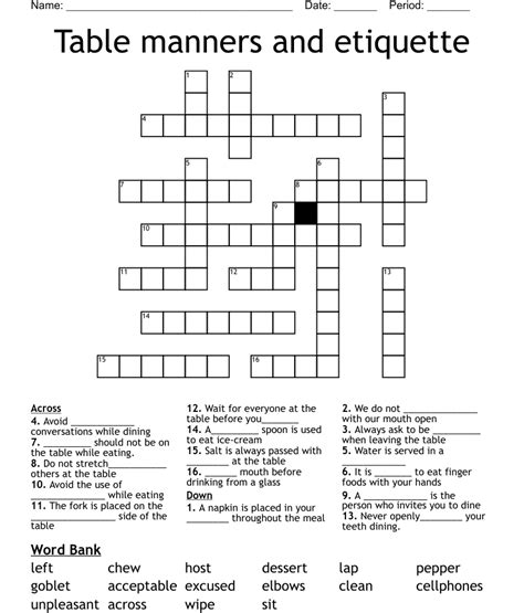 Table Manners Quiz Printable Elcho Table