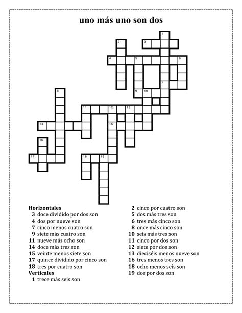 Números en español 0 20 Matemáticas Crucigrama Unterrichtsmaterial