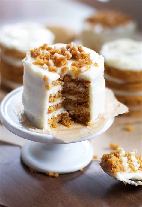The frosting, which has ribbons of homemade caramel throughout is. Mini Pumpkin Layer Cakes
