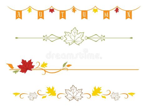 A Set Of Autumn Leaves Themed Divider Lines Stock Vector Illustration