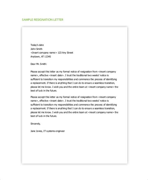 Free 5 Sample Resignation Letter With 2 Week Notice Templates In Ms