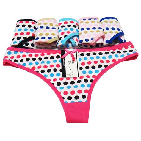 5pcslot Sexy Thongs Dot Pattern Cute Pink Panties Ladies Low Waist Soft Comfortable 95cotton