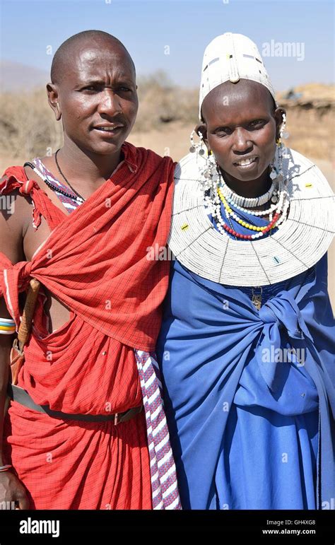 Geography Travel Tanzania Masai Couple In Traditional Outfit Ndema Ngorongoro Conservation