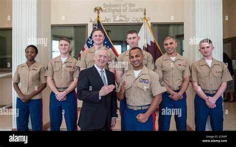 secretary of defense jim mattis meets with u s marines at the u s embassy in doha qatar