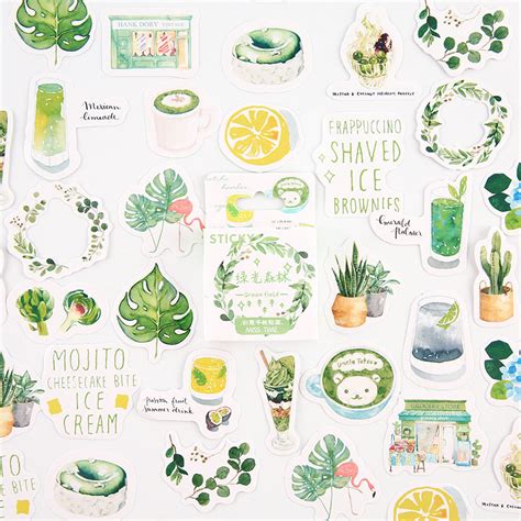 46pcs Green Aesthetic Stickers Pack For Etsy