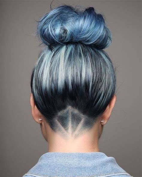 Hair Undercut With Bun Updos Stylish Blue Hair Color Designs 2017